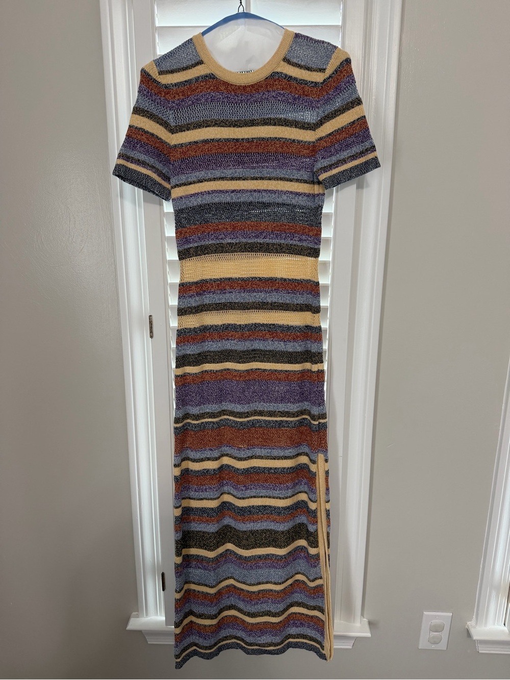 ba&sh Striped Short-Sleeve Maxi Dress in Purple, Rust, Cream, Black
